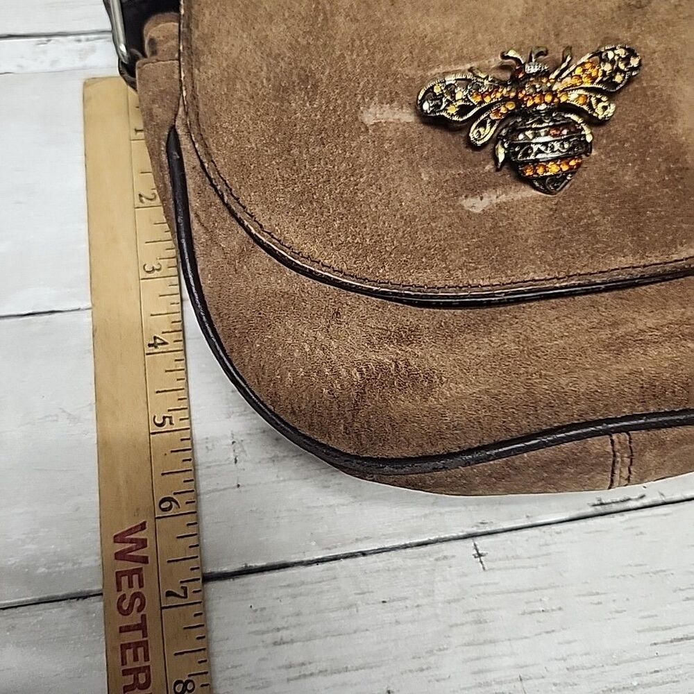 Vintage Bijoux Terner Brow Suede Crossbody SoHo Bag Flap Front with Leather Trim - Picture 6 of 11